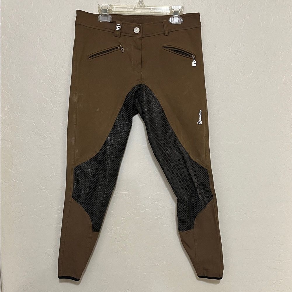Cavallo Cava Grip Brown Breeches Black Accents Pockets Equestrian Riding Pants